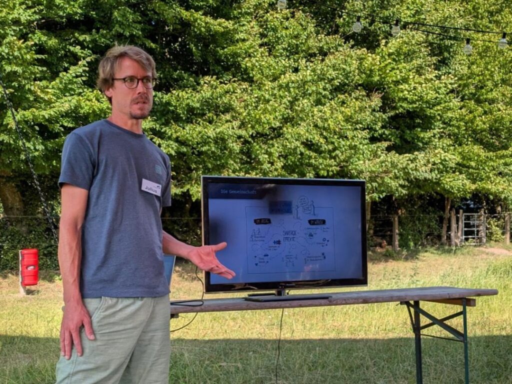 Julius Daerr erklärt, wie das WandelGut strukturiert ist, und welche Art von Wandel gemeint ist. (Foto: Regionalbüro Oliver Brandt)